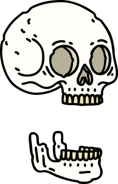 Bir insan tarafından çizilmiş geleneksel bir kafatası dövmesi.