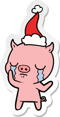 Bir insan tarafından çizilmiş Noel Baba şapkasıyla ağlayan bir domuzun el yazısı.