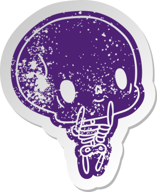 Sıkıntılı eski çizgi film çıkartması Kawaii bir insan tarafından çizilmiş sevimli ölü iskelet