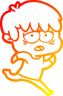 Bir insan tarafından çizilmiş, bitkin bir çocuğun sıcak çizgi çizimi.