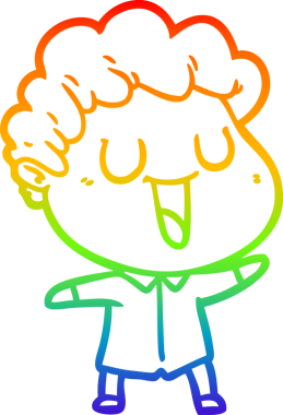 Gökkuşağı gradyan çizgisi bir insan tarafından çizilmiş gülen bir karikatür adamın çizimi