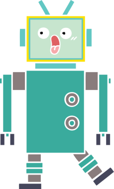 Bir insan tarafından çizilmiş düz renkli bir robot karikatürü