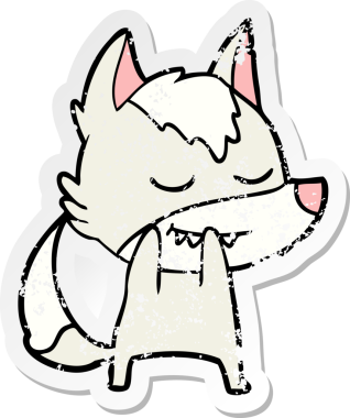 Bir insan tarafından çizilmiş gülen bir kurt çizgi filminin sıkıntılı çıkartması.