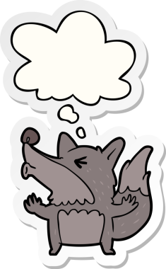 Bir insan tarafından çizilmiş bir çıkartma gibi düşünce baloncuğuyla uluyan bir kurt adam.