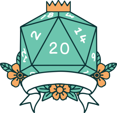 Retro Dövme Biçimi Doğal 20 kritik vuruş D20 zar bir insan tarafından çizildi