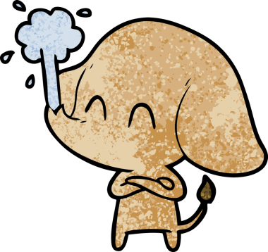 Bir insan tarafından çizilmiş su püskürten sevimli bir fil.