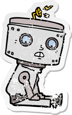 Bir insan tarafından çizilmiş karikatür robotunun sıkıntılı çıkartması.