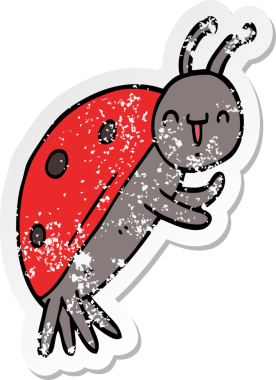 Bir insan tarafından çizilmiş sevimli bir uğur böceğinin sıkıntılı çıkartması.