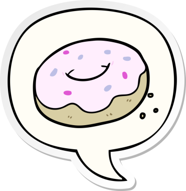 Bir insan tarafından çizilmiş konuşma balonu yapıştırmalı çizgi film çöreği.