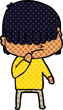 Bir insan tarafından çizilmiş dağınık saçlı çizgi film çocuğu.