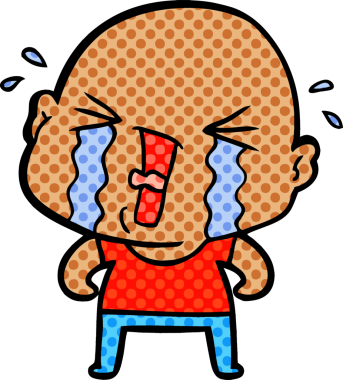 Bir insan tarafından çizilmiş ağlayan kel bir adam.