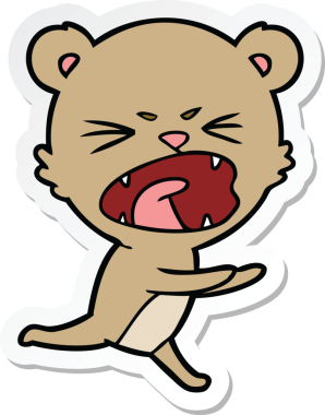 Bir insan tarafından çizilmiş kızgın bir çizgi film ayısının çıkartması.