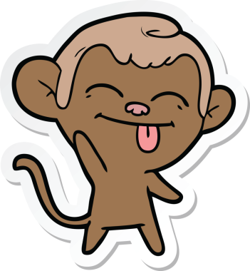 Bir insan tarafından çizilmiş komik bir maymun çıkartması.