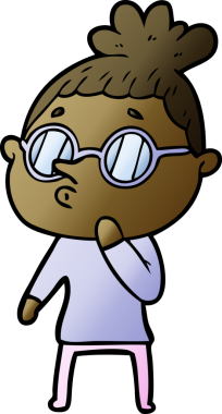 Bir insan tarafından çizilmiş gözlüklü bir karikatür kadın.