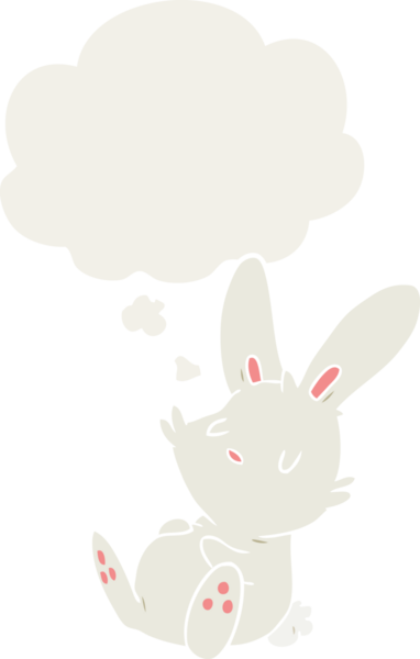 Düşünce baloncuğuyla uyuyan çizgi film tavşanı insan tarafından çizilmiş.