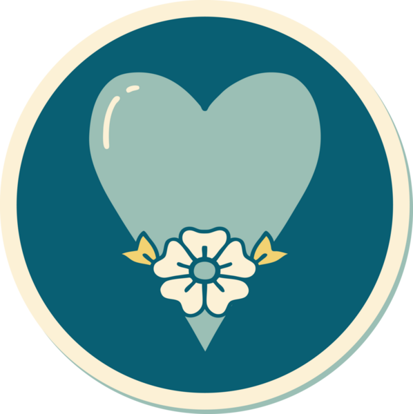 Bir insan tarafından çizilmiş geleneksel bir kalp ve çiçek stiliyle dövme çıkartması.