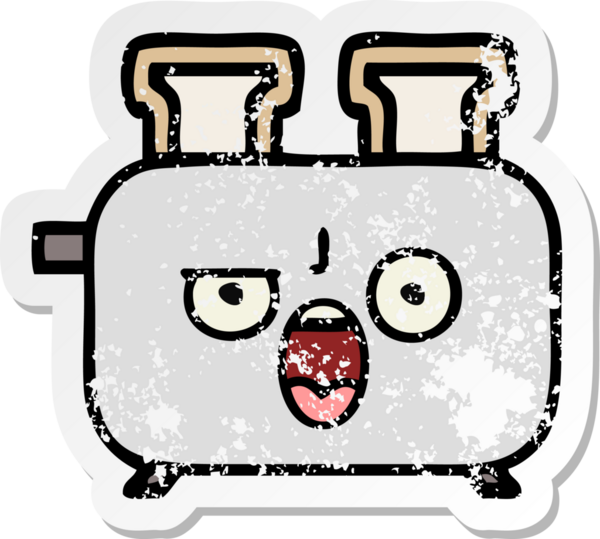 Bir insan tarafından çizilmiş bir ekmek kızartma makinesinin hüzünlü çıkartması.