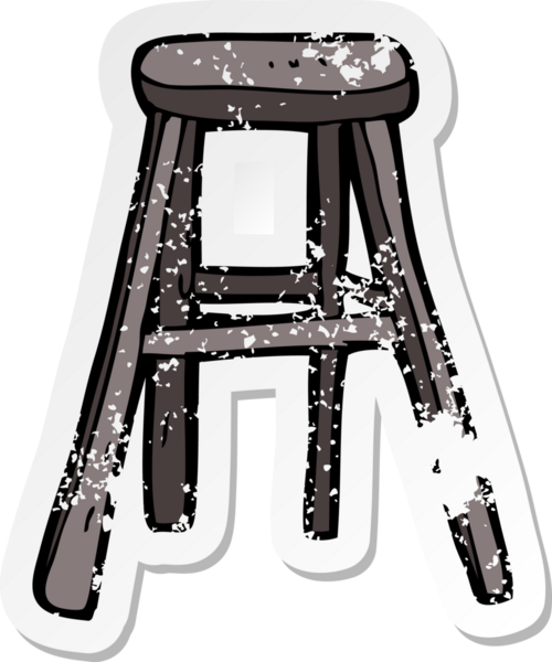 Bir insan tarafından çizilmiş ahşap bir tabureye ait gerilemiş bir çıkartma.