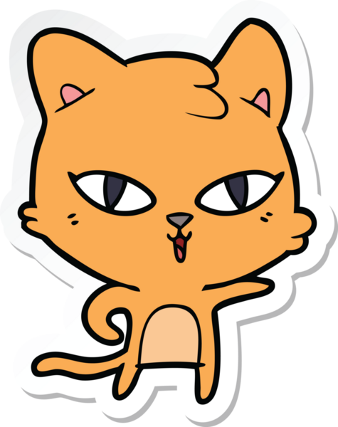 Bir insan tarafından çizilmiş çizgi film kedisinin çıkartması.