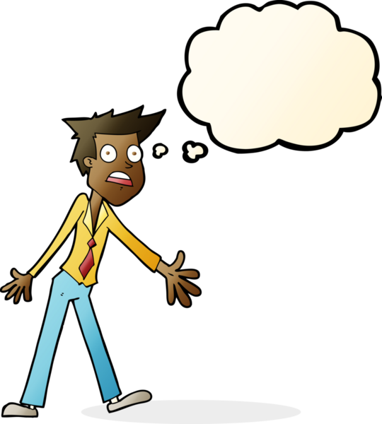 Bir insan tarafından çizilmiş düşünce baloncuğu olan stresli bir adam.