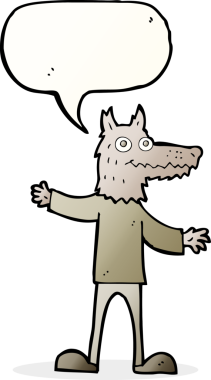 Bir insan tarafından çizilmiş konuşma balonu olan bir kurt adam.