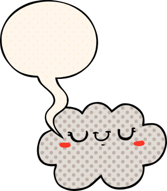 Bir insan tarafından çizilmiş çizgi roman tarzında konuşma baloncuğu olan şirin bir çizgi film bulutu.