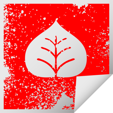 Bir insan tarafından çizilmiş bir sonbahar yaprağının kare soyma etiketi.