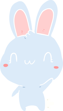 Bir insan tarafından çizilmiş düz renkli çizgi film tavşanı.