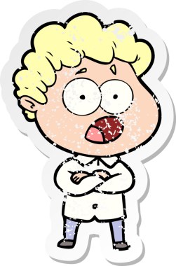 Bir insan tarafından çizilen şaşkınlık içinde soluk soluğa kalmış bir çizgi film karakterinin sıkıntılı çıkartması.