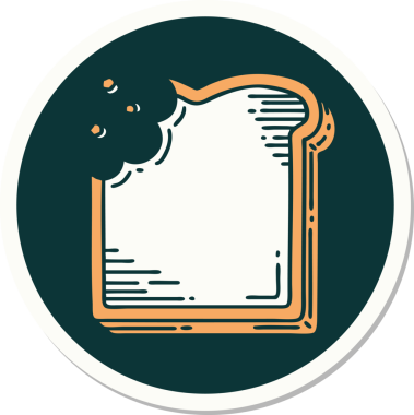 Bir insan tarafından çizilmiş bir ekmek diliminin geleneksel stiliyle dövme çıkartması.