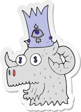 Bir insan tarafından çizilmiş büyülü taçlı bir çizgi film koçbaşı çıkartması.