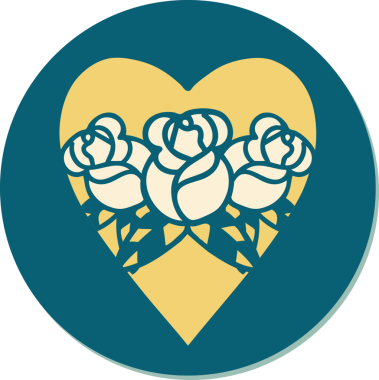 Geleneksel kalp stili dövme çıkartması ve bir insan tarafından çizilmiş çiçekler.