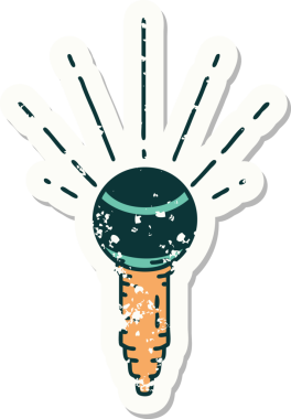 Bir insan tarafından çizilmiş dövme stili bir mikrofonun eski etiketi.