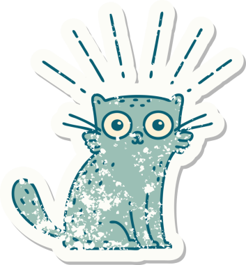 Bir insan tarafından çizilmiş eski bir dövme stili. Şaşırtıcı bir kedi.