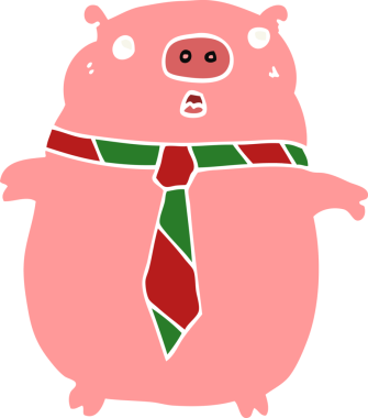 Bir insan tarafından çizilmiş, düz renkli çizgi film domuz resmi.