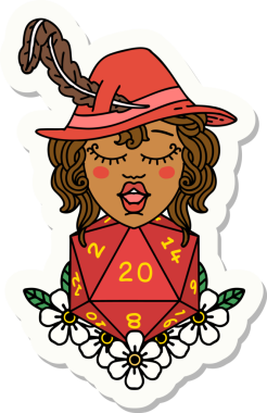 Bir insan şairin çıkartması. Bir insan tarafından çizilmiş doğal 20 zarlı.