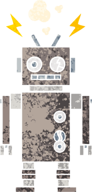 Bir insan tarafından çizilmiş arızalı bir robotun retro çizim tarzı karikatürü