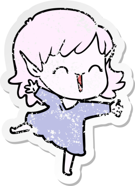 Bir insan tarafından çizilmiş karikatür elf kızının sıkıntılı çıkartması.