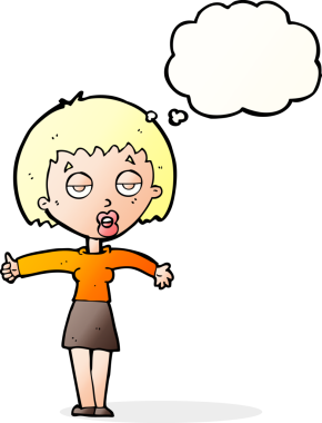 Bir insan tarafından çizilmiş bir düşünce balonuyla sıkılmış karikatür.