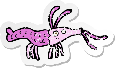 Bir insan tarafından çizilmiş karidesin gerilemiş çıkartması.