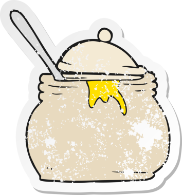 Bir insan tarafından çizilmiş hardal tenceresinin geriletilmiş yapıştırması.