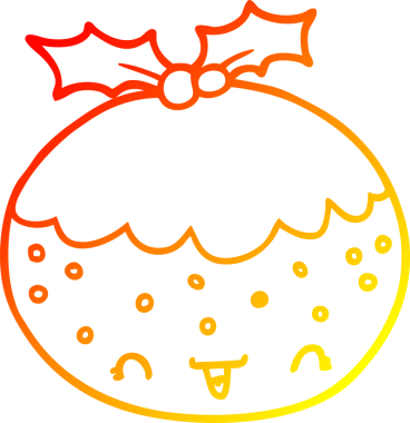 Bir insan tarafından çizilmiş tatlı bir Noel pudinginin sıcak çizgi çizimi