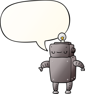 bir insan tarafından çizilmiş, konuşma baloncuklu çizgi film robotu.