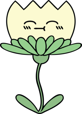 Bir insan tarafından çizilmiş sevimli bir çiçek karikatürü.