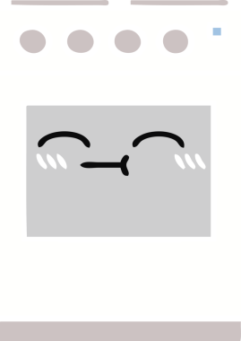 Bir insan tarafından çizilmiş mutfak fırınının düz renkli retro karikatürü