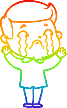 Gökkuşağı gradyan çizimi bir insan tarafından çizilmiş ağlayan bir karikatür adamı çiziyor.