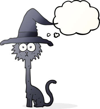 Bir insan tarafından çizilmiş serbest çizim baloncuklu cadılar bayramı kedisi.