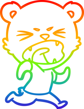 Bir insan tarafından çizilen kızgın çizgi film ayısının gökkuşağı gradyanı çizimi