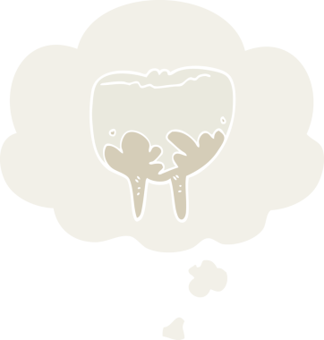 Düşünce baloncuğu olan çizgi film dişleri insan tarafından çizilmiş.