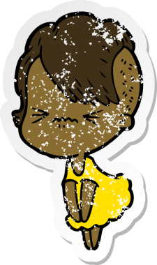 Bir insan tarafından çizilmiş sinirli bir hippi kızın sıkıntılı çıkartması.